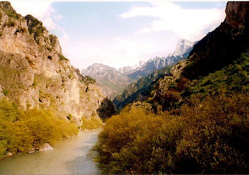 Gamila NW side seen from Aoos bridge in Konitsa.The characteristic Knife-edged summit is Gamila 1(2497m)