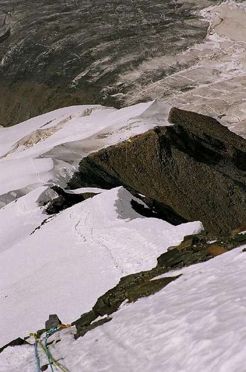 Camp I (4500m) from above. Khan Tengry from the North