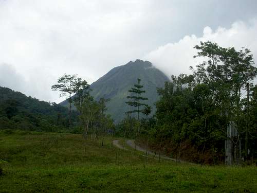Arenal from horseback about half way up the trail to the waterfall