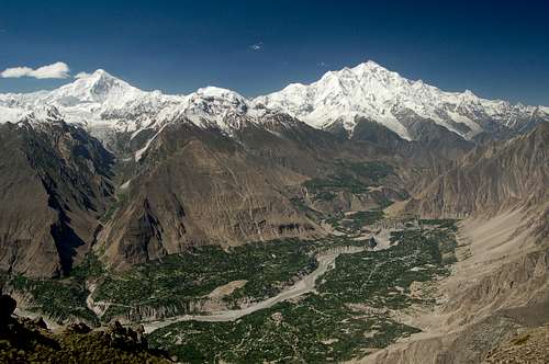Hunza valley from Hom Pass above Ultar meadow
