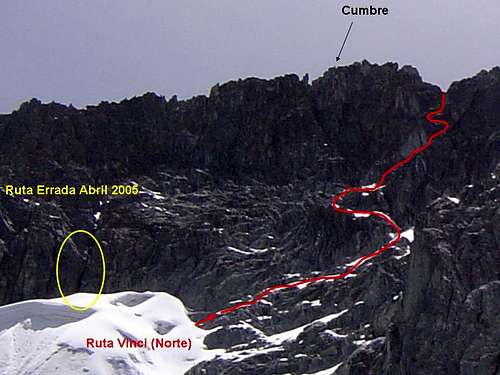 Zoom of the upper part of the North Face Route