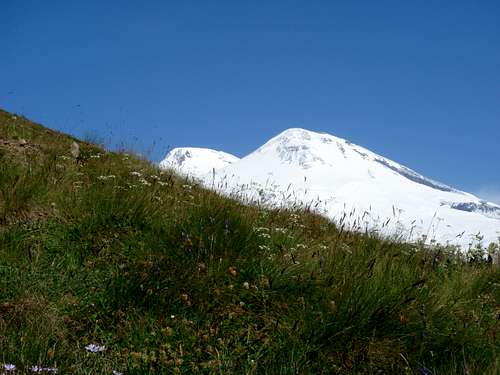 Elbrus west and east summit seen during the ascent to Cheget