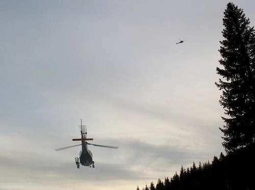 helicopters transporting mountain rescue teams