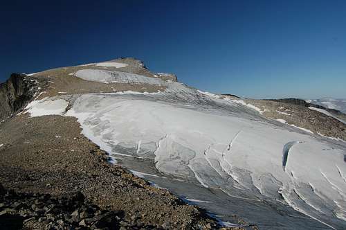 Summit of Galdhøpiggen with the Styggebrean glacier leading off to the right