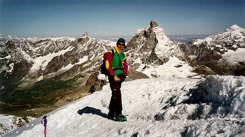 Hans on the summit with Matterhorn behind