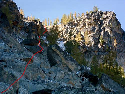 Highlighted Top of Gully Route