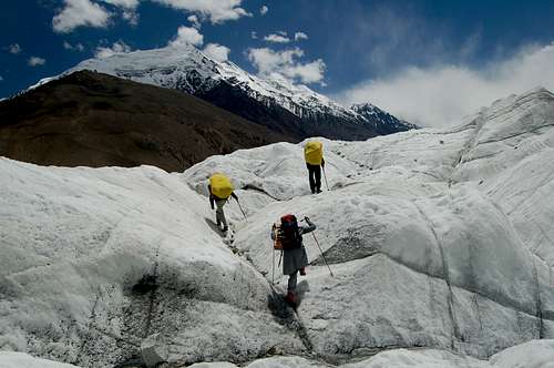 Crossing the Yazghil Glacier