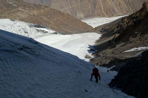 Climbing gully to high camp (5100m)