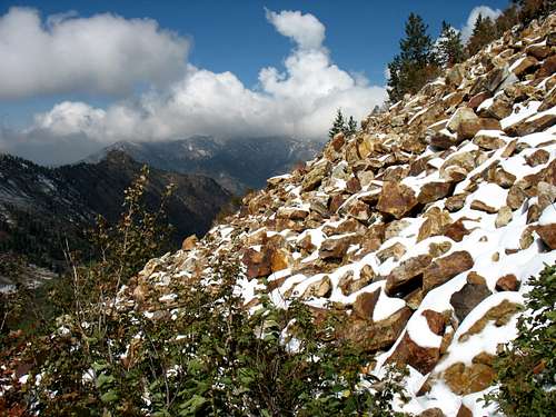 Snow-covered boulders