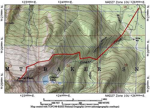 Route map for Bedal Peak