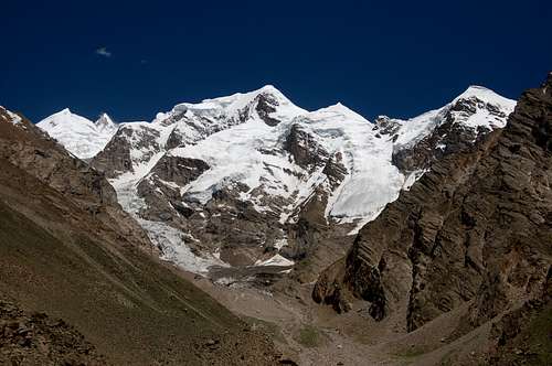 The Kunyang Chhish massif from Bitanmal on the north side of the Hispar Glacier.