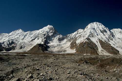 The Bal Chhish peaks from the Jutmo glacier. Haigutum East is the peak on the left