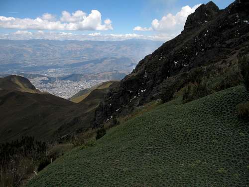 close to the summit of rucu pichincha, view to quito