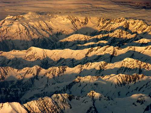 Alpenglow somewhere over the Alps on a Bergamo- Manchester flight in late March