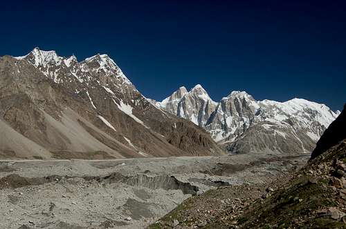 The Jutmo Glacier with the Pumari Chhish peaks at the head of it