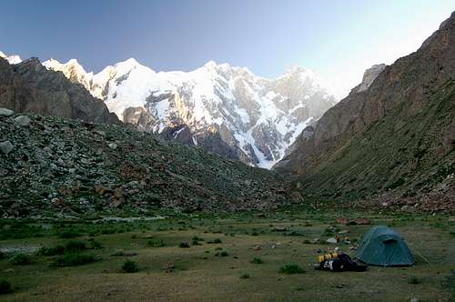 Campsite on the east side of the Pumari Chhish Glacier