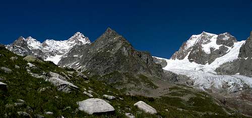 Aiguille des Glaciers <i>3817m</i> and Aiguilles de Trelatète <i>3920m</i> from Elisabetta Soldini Hut