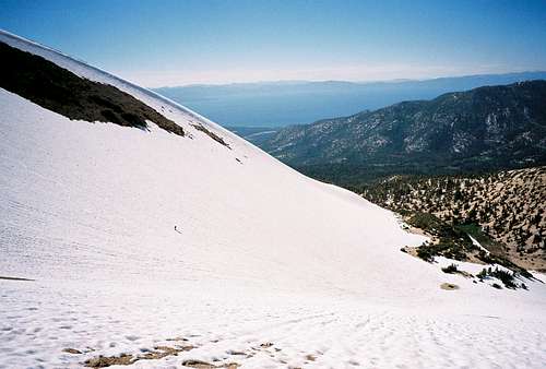 Snowboarding Freel Peak's north-east-facing snowfield
