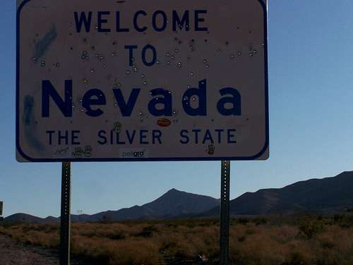 Nevada State Sign and Crescent Peak
