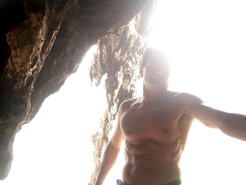 In the belay cave