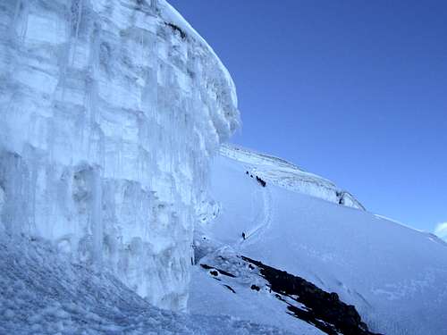Ice wall and climbers