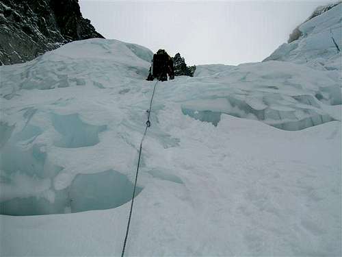Leading up the ice cliff