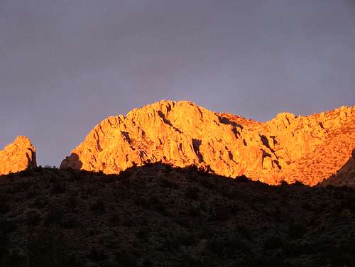 Spirit Mountain with the sun hitting it at Dusk