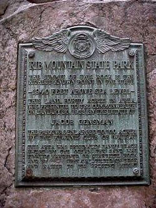 Rib Mountain summit plaque