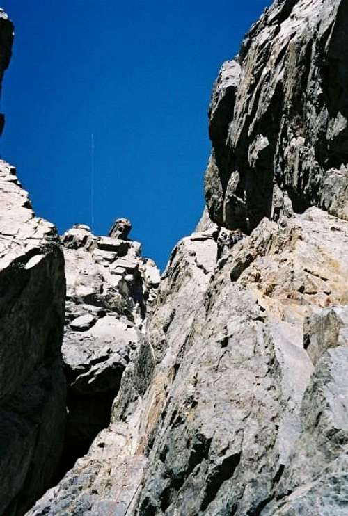 Climbing the crux pitch in...
