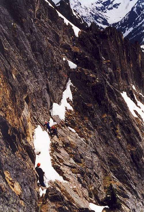 The ledge traverse along the...