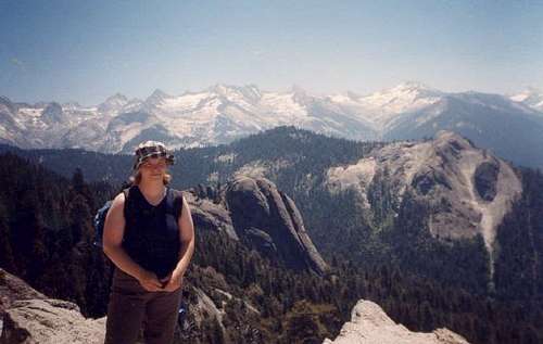 Me on the High Sierra Trail, Elephant Rock and Great Western Divide behind me
