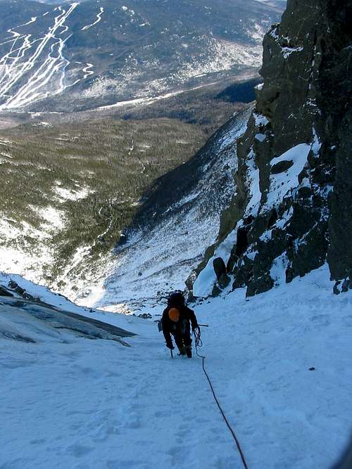 My dad, above the main ice bulge - Central Gully