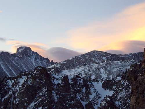 Longs Peak and Thatchtop before sunrise