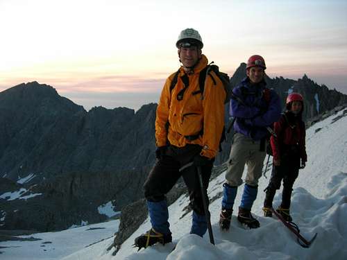 Hikers at the top of the Middle Palisade glacier