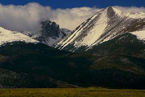 Crestone peak in the clouds