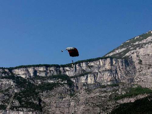 Landing base jumper in the front of Monte Brento