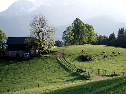 Farm in sunset