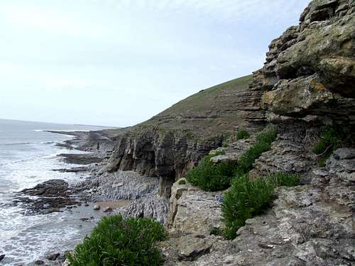 View from Scutch Buttress over 'Popular End' Bay, Ogmore, South Wales