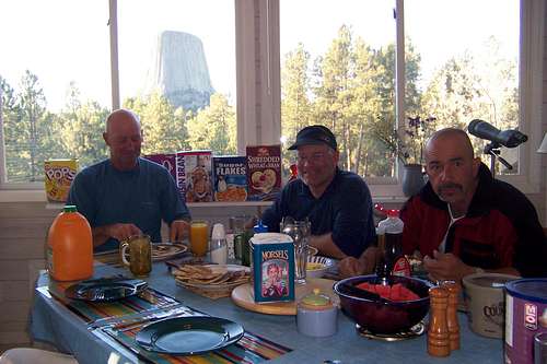 Breakfest at the Devils Tower Lodge. Frank Sanders the owner makes a stay at Devils Tower a magical and wondeful time.