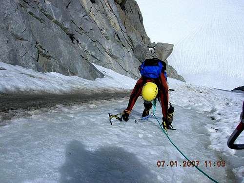 Rick Kent climbing ice on the V-Notch