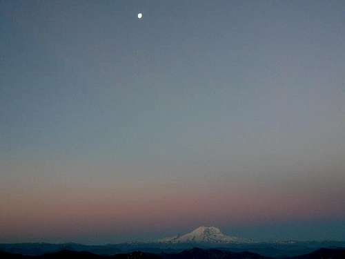 Mt. Rainier with the moon at twilight