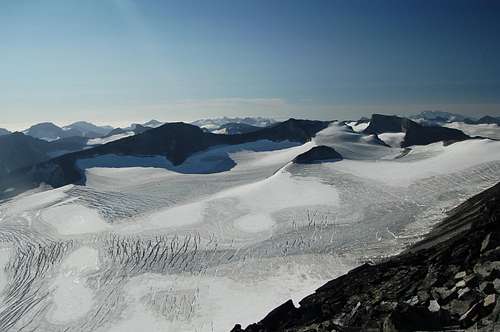 View South from Galdhøpiggen across the Svellnosbrean Glacier