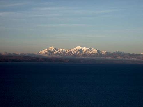 Illampu (left) and Ancohuma (right) from the Isla del Sol on Lake Titicaca