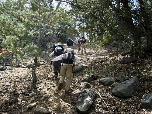 Hikers in SW Gully to Tahquitz Rock