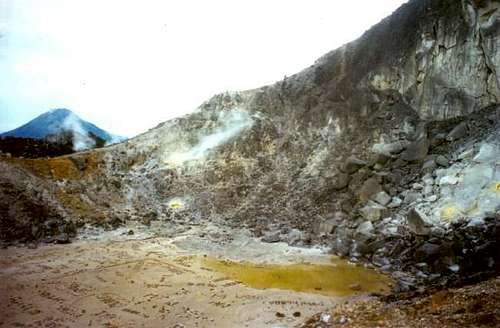 the sulphur gushing out from...
