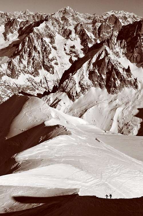Ski Mountaineers below the Aiguille du Midi
