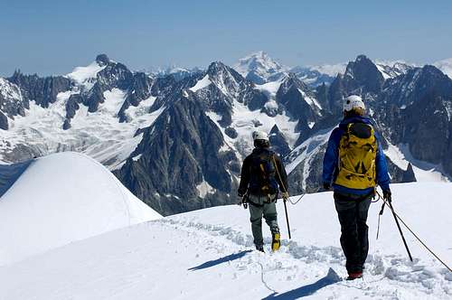 Climbers below the Aiguille du Midi
