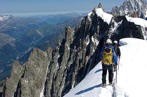 Climbers below the Aiguille du Midi