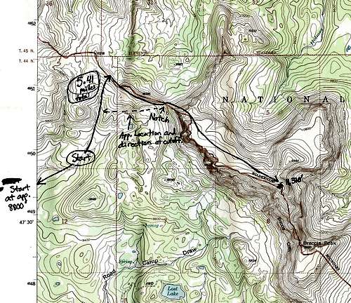 Buffalo Fork Peak-- Route Map