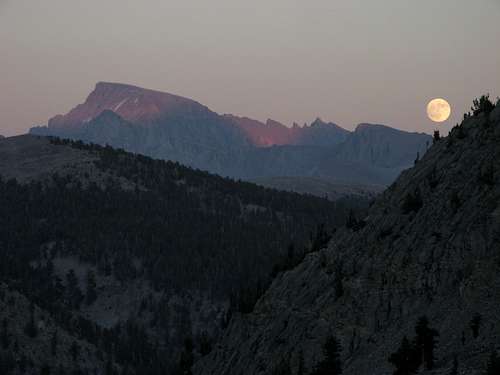 Full Moon and Alpenglow on Mt. Whitney